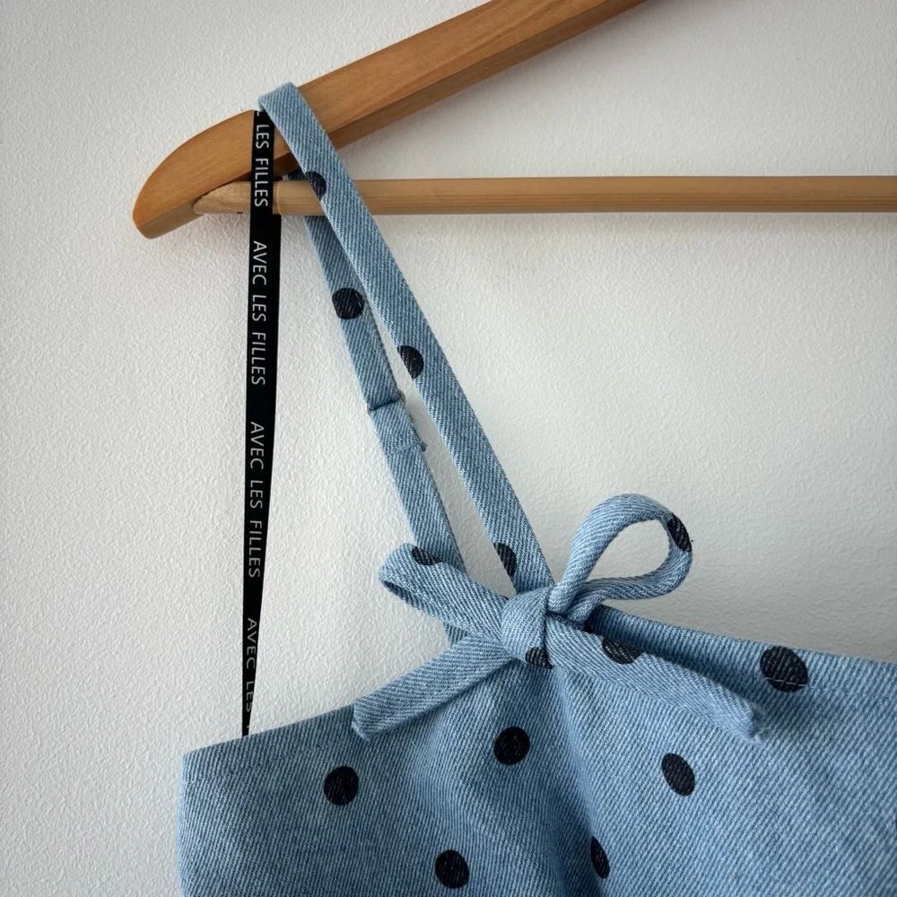 NWT Avec Les Filles Flirty Sky Blue Cotton Dotted Mini Shift Fit n Flare Dress - Picture 4 of 11